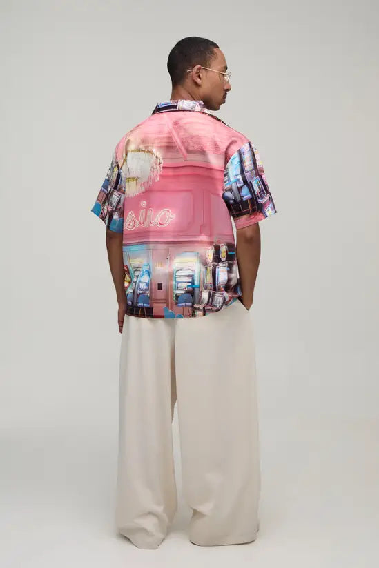 Oversized Half Sleeve Casino Print Shirt