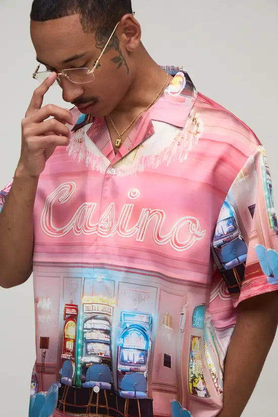 Oversized Half Sleeve Casino Print Shirt