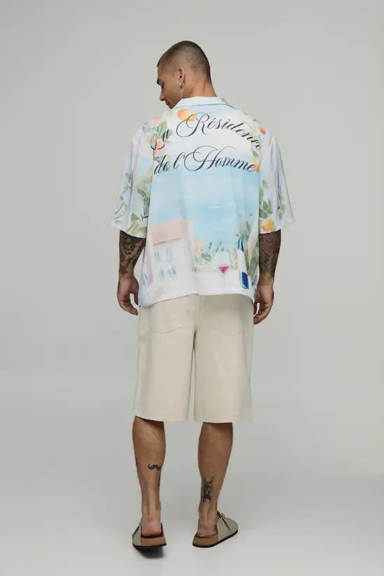 Oversized Boxy Oranges Print Shirt