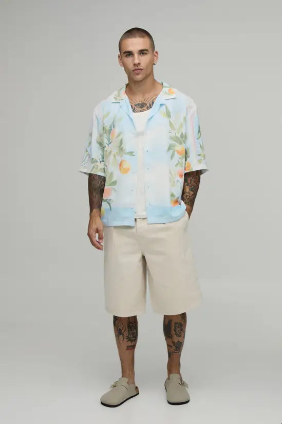 Oversized Boxy Oranges Print Shirt