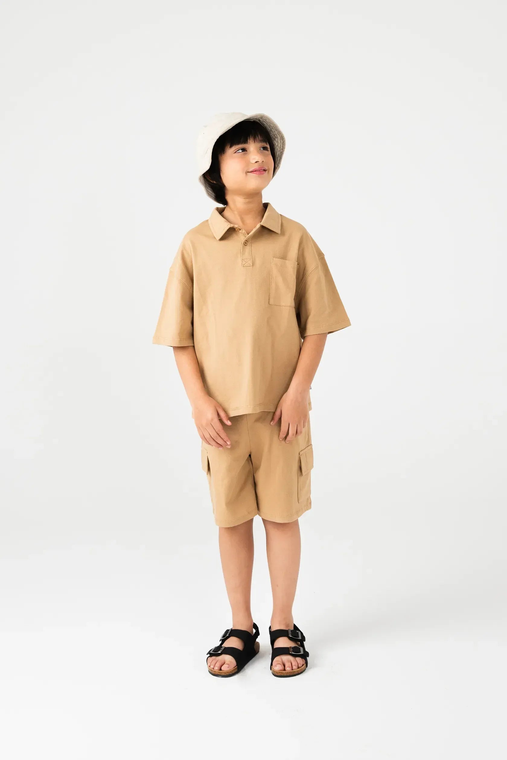 Boys Solid Beige Jersey Co-ord Set