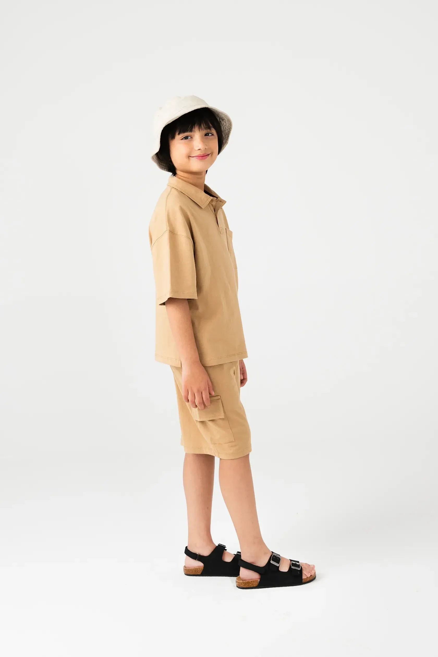 Boys Solid Beige Jersey Co-ord Set