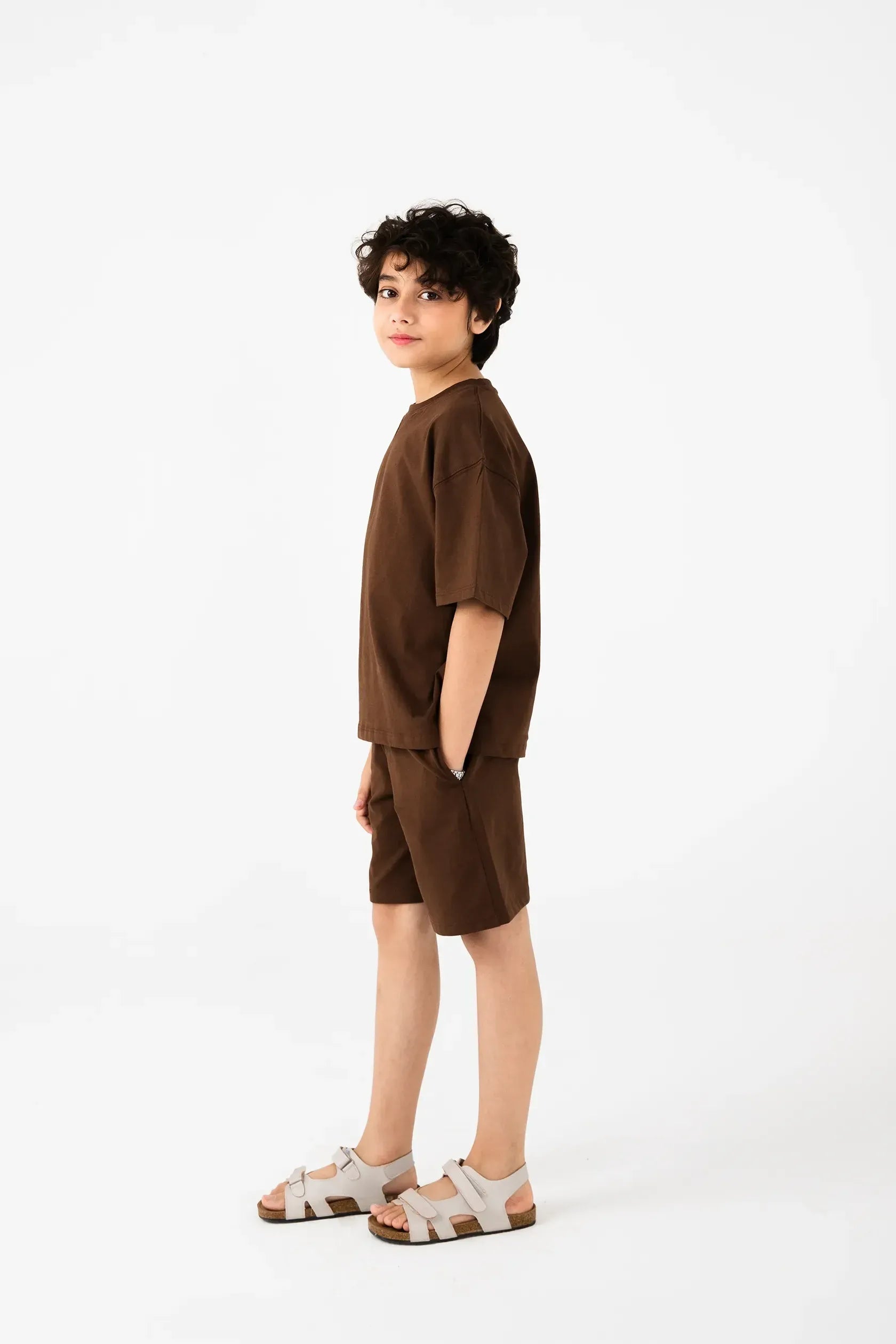 Boys Solid Brown Co-ord Set