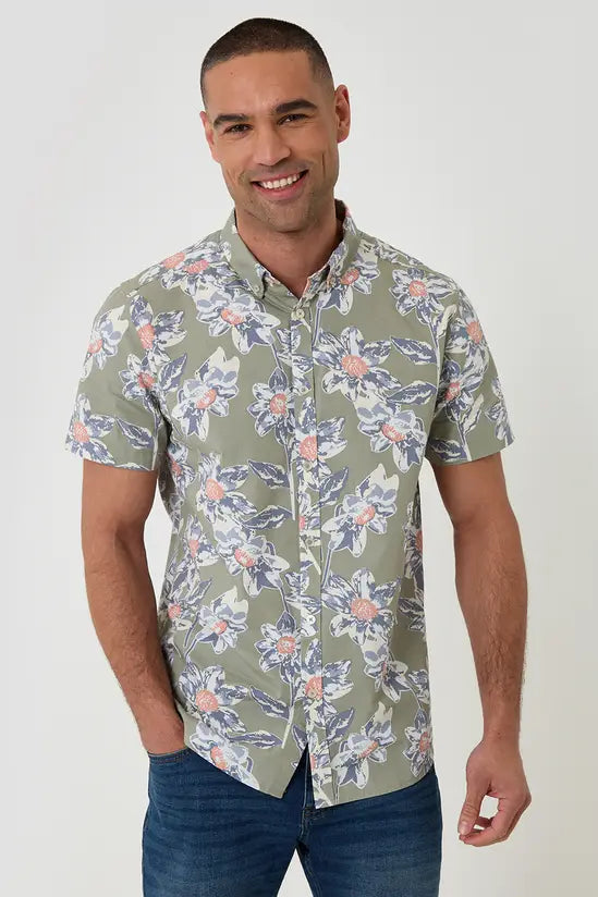 Cotton Floral Print Short Sleeve Shirt