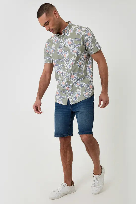 Cotton Floral Print Short Sleeve Shirt
