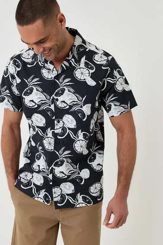 Citrus Print Cotton Short Sleeve Shirt